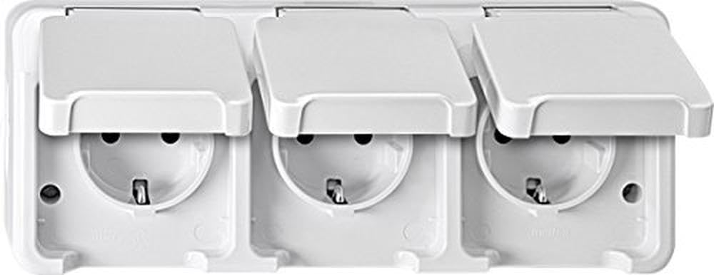 Merten Aquastar Horizontal SCHUKO triple socket, Surround. BRS, Polar White, MEG2390 8019