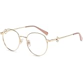 Firmoo Blue Light Blocking Glasses for Woman, Retro Round Metal Frame Anti Eyestrain UV400 Computer Gaming Glasses Bow165