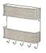 mDesign Wall Mount Metal Mail Organizer Storage Basket - 2 Tiers, 5 Hooks - for Entryway, Mudroom, Hallway, Kitchen, Office - Holds Letters, Magazines, Coats, Keys - Satin/Gray Wood Finish