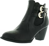Top Moda TAIL-3 Women's Buckle Stacked Block Heel Chelsea Ankle Booties