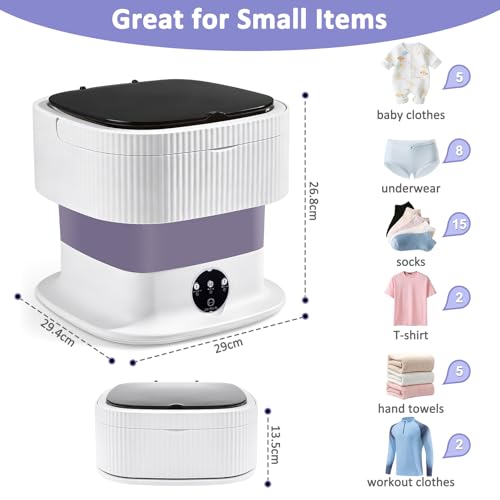 Mini Lavadora Portátil Plegable de 10L, Lavadora Compacta con 3 Modos de Lavado y Cesta de Centrifugado Extraíble, Residencias de Estudiantes, Acampadas y Viajes
