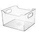 mDesign Plastic Deep Organizer Bin with Handles for Kitchen, Cabinet, Pantry Shelf, Refrigerator, Freezer - Storage Container Organizing Bins for Fruits and Vegetables, Ligne Collection, 4 Pack, Clear