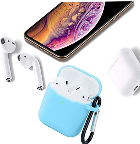 AirPods Case Silicon with Earbuds Strap and Keychain Upgraded Ultra-Thin Soft Skin Cover Compatible with Apple AirPods 2 & 1 (AirPods Case-Blue)