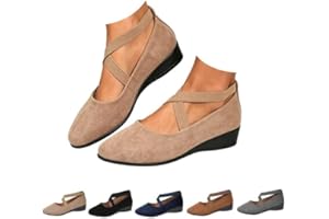 Women's Comfy Elastic Crisscross Strap Wedge Shoes Ballet Flats Toe Low Wedge Heel Slip on Non-Slip Shoes Wedges Elastic Cros