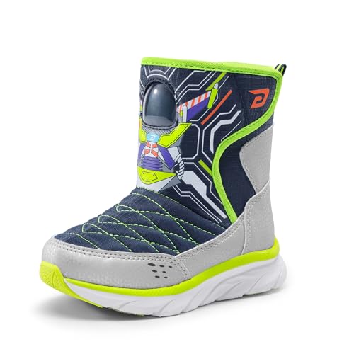 DREAM PAIRS Toddler Boys Girls Snow Boots Space Capsule Slot Hook and Loop Lightweight Faux Fur Lined Mid Calf Little Kids Winter Shoes