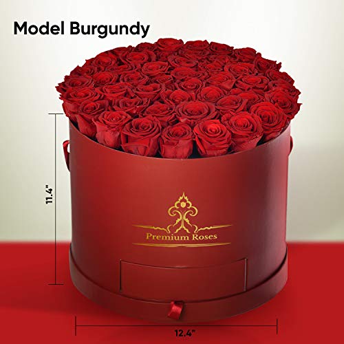 Premium Roses| Real Roses That Last a Year | Fresh Flowers| Roses in a Box (Burgundy Box, Large)