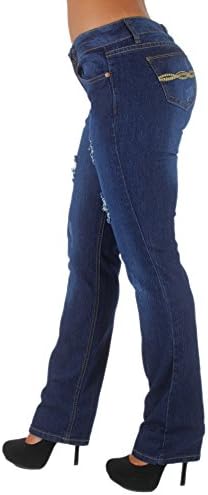 Style K814BT - Classic 5 Pockets, Ripped, Boot leg Jeans in Dark Blue Size 7