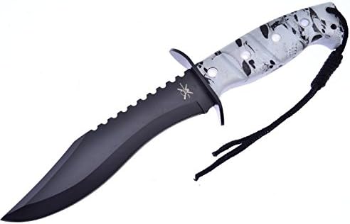 Sharp Black Stainless Steel 12" Fixed Blade Bowie Knife Camo Skull Composite Handle Outdoor Camping Survival Weapon