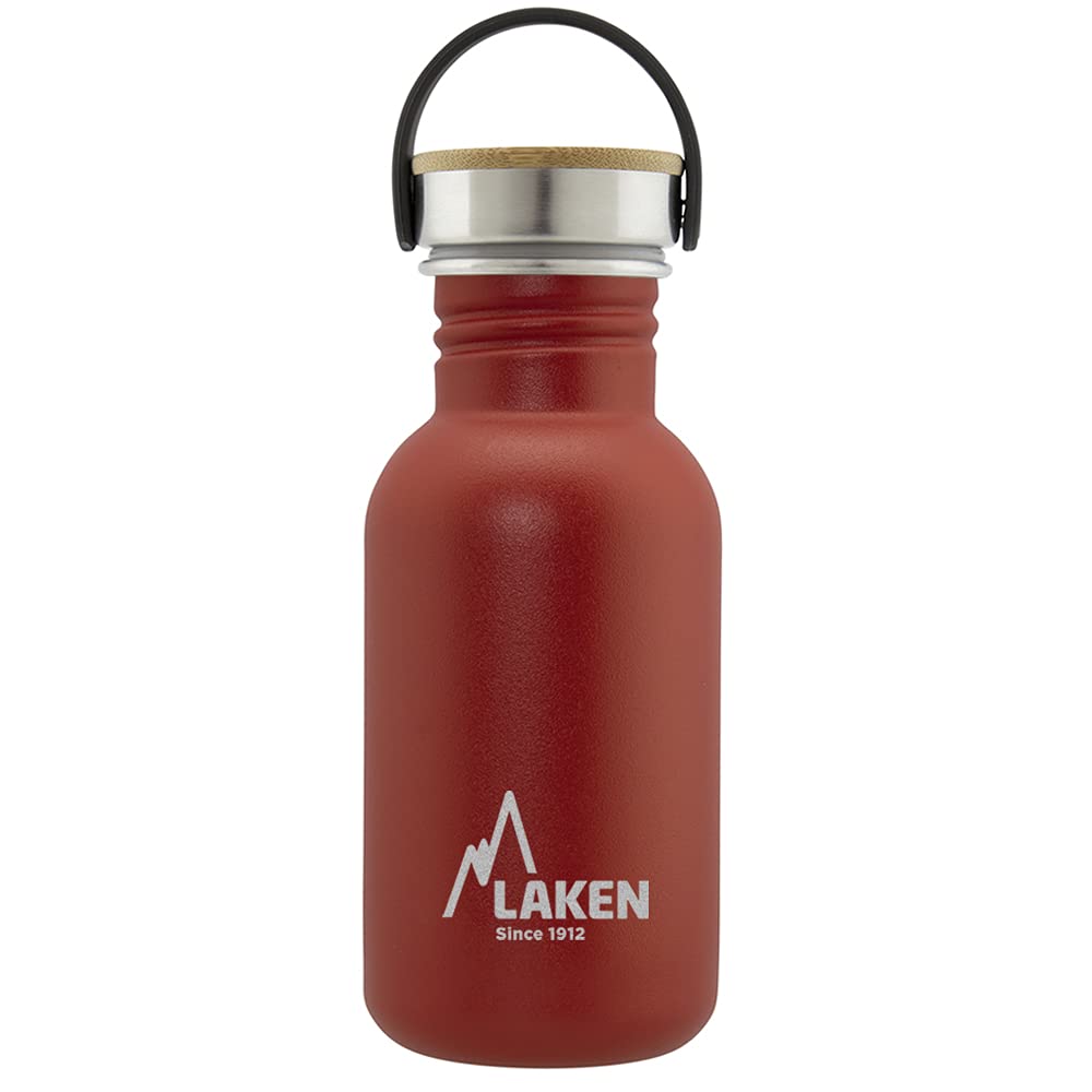 Laken Basic Stainless Steel Bottle, Water Bottle, Wide Opening with Stainless Steel Screw Cap with Bambo, BPA-Free, 0.50 L, Red