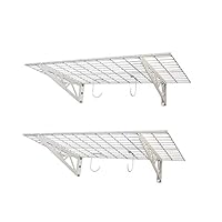 SafeRacks | Garage Wall Shelf Two-Pack 24"x48" | Includes Bike Hooks | 500lb Capacity (24"x48", White)