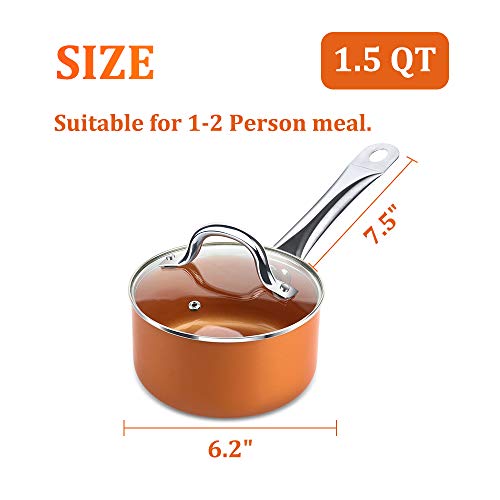 image for SHINEURI 1.5 qt. Saucepan, Mini Saute Pan with Lid - Cooking for Soup,