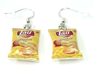 thumbnail image 2 of Huge Funny Realistic Potato Chips Earrings – Novelty Snack Food Jewelry, Made In USA | Dangle Earrings For Costume & Fun 2 of 13