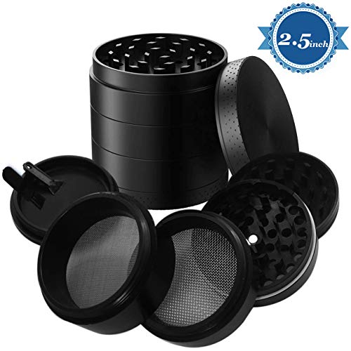 SmallDot [Large 5 Pieces, 2.5"] Spice Herb Grinder with Pollen Catcher & Bonus Brush, Two Filtration Mesh Screens - Thumbnail 7