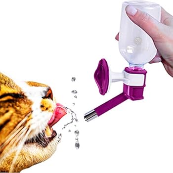 SunGrow Cat Water Bottle, No Drip Pet Dispenser Bottle, with Stainless Steel Sucker, Easy to Install in Cage, Crate, 10 Ounce, Purple Color