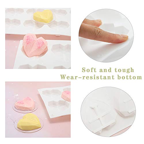 Dasaba 1PCS Silicone Baking Molds 3D Diamond Love Heart Shaped Silicone Mold Tray Non-stick Reusable Chocolate Mold for Baking Cake, Cookies, Oreo, Muffin Cupcake Handmade Soap (White)