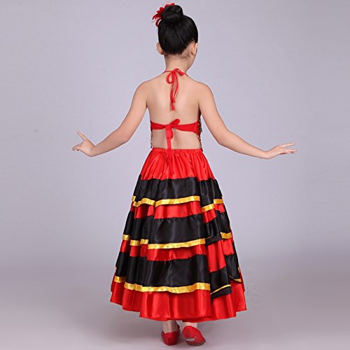 Dreamowl Girls Belly Dance Skirt 360 Degree Circle Costume Spanish Dances Bull Skirt (4-5 T, 180 Degree) - Thumbnail 6