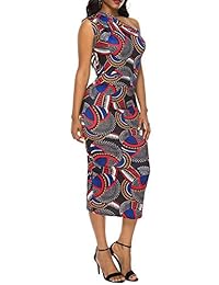 Dashiki Midi vestido de mujer con un hombro descubierto, vestido sexy para fiesta