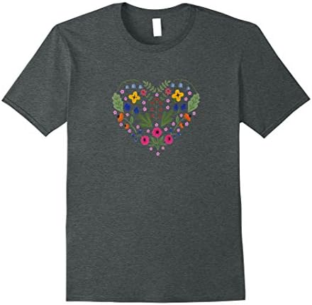 Mens Heart of Flowers Scandinavian Folk Art Love Tshirt 2XL Dark Heather
