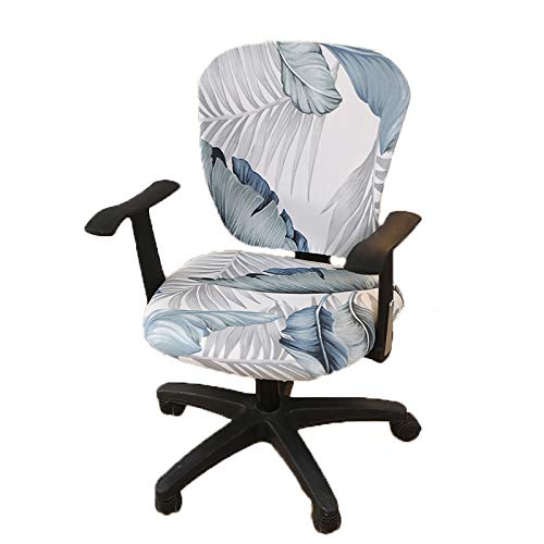 wonderfulwu Computer Office Chair Cover, Universal Removable Washable Rotating Armchair Cover, Green Blue Leaves
