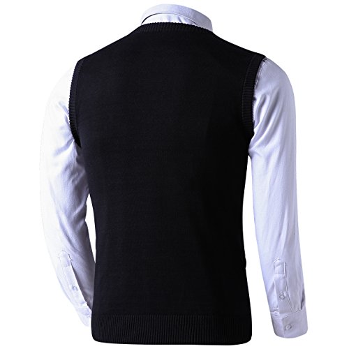 LTIFONE Mens Slim Fit V Neck Sweater Vest Basic Plain Short Sleeve Sweater Pullover Sleeveless Sweaters with Ribbing Edge(Black,L)