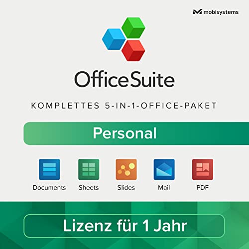 OfficeSuite Personal – Vollversion – Documents, Sheets, Slides, PDF, Mail und Calendar für 1 Windows PC & 2 Mobile Geräte / 1 Jahres-Lizenz