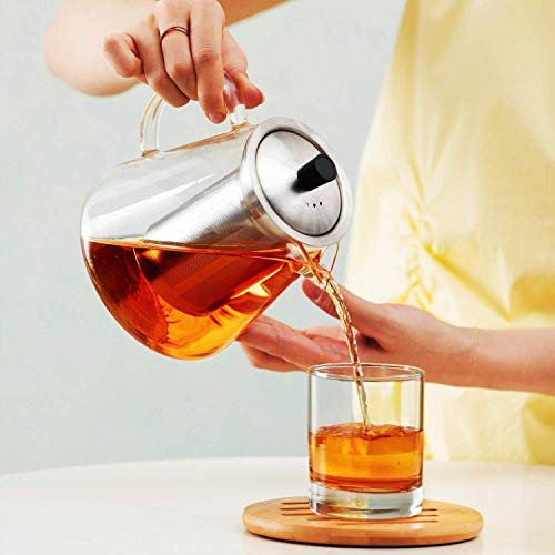 Cosumy Teekanne Glas mit Edelstahl Siebeinsatz 1,3 L - Mit Untersetzer - Hitzebeständig - Hält lange warm - Spülmaschinenfest – Bild 3