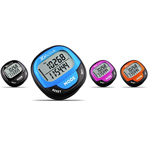 3DActive 3D Pedometer PDA-100| Best Pedometer for Walking with 30-Days Memory. Accurate Step Counter, Calorie Counter, Distance Miles/Km & Daily Target Monitor. (Black/Blue)