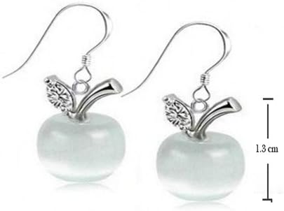 Apple Shape Cat Eye's Opal, Cz Crystal Dangle Earring Plus Free Anti Tarnish Silver Polishing Cloth
