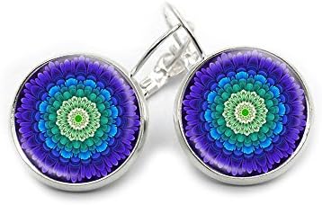 CAIYCAI Women Jewelry Glass Mandala Earrings For Women Symbol Buddhism Zen Retro Gift F1 onesize