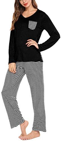 BELLEZIVA Women 2 Pieces Long Sleeve Striped Pajama Set Cotton Sleepwear Pjs Nightgown Sets