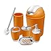6 Piece Bathroom Accessories Set,Plastic Bath Ensemble Bath Set Lotion Bottles, Toothbrush Holder, Tooth Mug, Soap Dish, Toilet Brush, Trash Can (Orange) 1