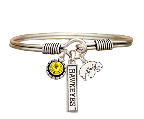Sports Accessory StoreIowa Hawkeyes 3 Charm Yellow Crystal Silver Wire Bracelet Jewelry Licensed IU