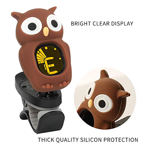 SWIFF Guitar Tuner Clip-On with LCD Display for All String Instruments with Bass, Ukulele,Violin Accessories (Owl Brown)