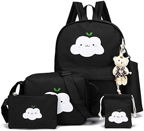 5 Pcs/Set Canvas Women Backpack Cute Cloud Printing School Backpacks Schoolbag For Teenagers Girl Boy Casual Travel Bag Rucksack