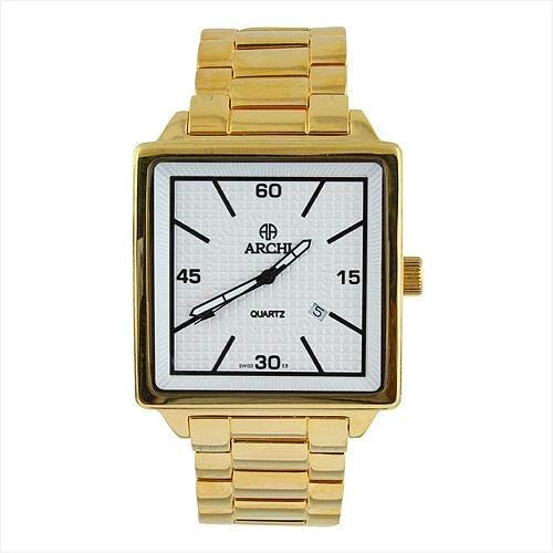 ARCHI 22K Gold Plated Men's Watch, Big Square Dial, Swiss Quartz, A6069