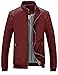 Springrain Men's Casual Stand Collar Slim PU Leather Sleeve Bomber Jacket (Medium, Wine Red)