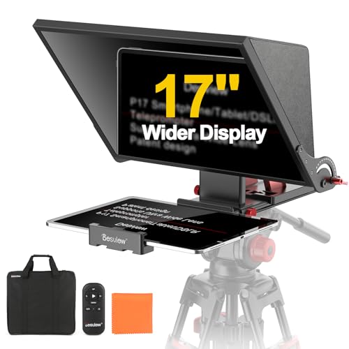 Desview P17 Teleprompter Aluminiumlegierung 17 Zoll, Prompter für iPad/Tablet mit Fernbedienung und App, Tragetasche - Ideal für Online-Unterricht, Li