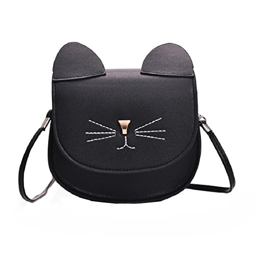 ShenPr Women Purse Kitty Cat Satchel Shoulder Bag Handbag Tote Leather Shoulder Bag Crossbody Bag (Black)