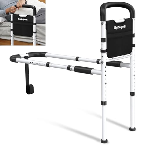 Bed Rails for Elderly Adults Safety 2026 Upgrade - ASTM-Certified Adjustable Bed Cane Supports 350LBS with Non-Slip Grip & Storage Pocket, Tool-Free Assembly Stable Bed Assist Rails for Seniors