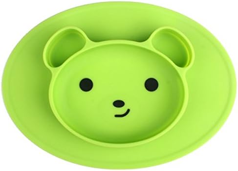 Baby Silicone Suction Placemat for Toddlers and Kids, Baby Portable Suction Plates BPA Free Bear Feeding Trays Dishwasher and Microwave Safe Fits Most High Chair Trays, Green