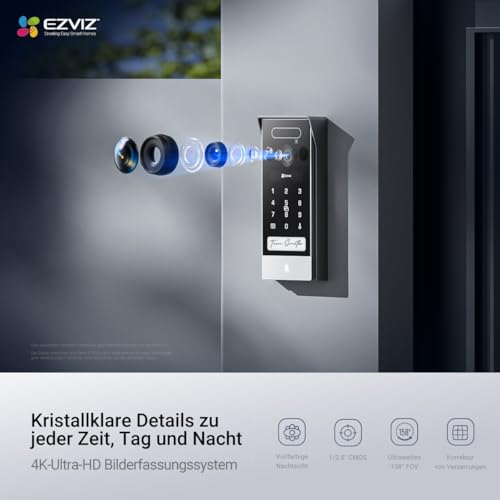 EZVIZ 4K Video Door Intercom, 8" Touch Screen, Palm/Face Detection, Remote Unlock, 2 Wires, Human Detection, RFID Option, Waterproof, Dual Band Wi-Fi, HP7 Pro