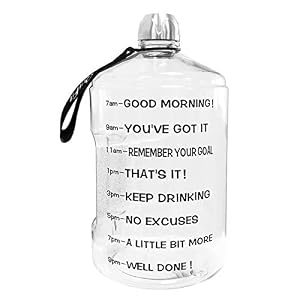 Image of QuiFit 1 Gallon Water Bottle with Motivational Time Marker 128/73/43 oz Large Capacity BPA Free Reusable Sports Water Jug with Handle to Drink More Water(1 Gallon, Transparent)