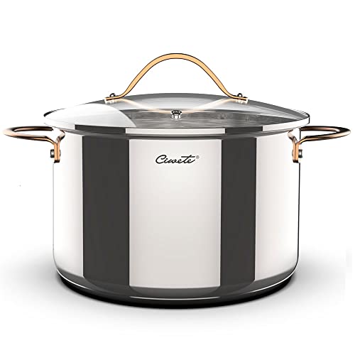 Ciwete 8 Quart Stock Pot, 3 Ply Stainless Steel Cooking Stock Pot with
