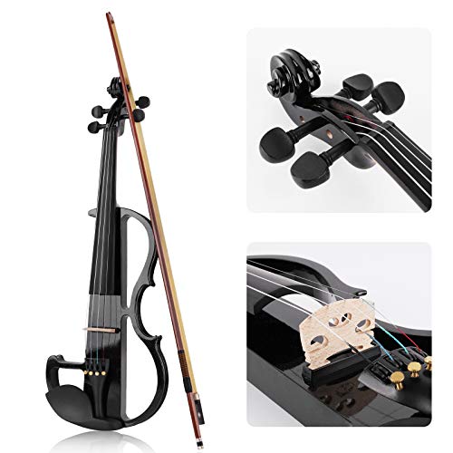 Vangoa Electric Violin Full Size 4/4, Black Silent Electric Violin