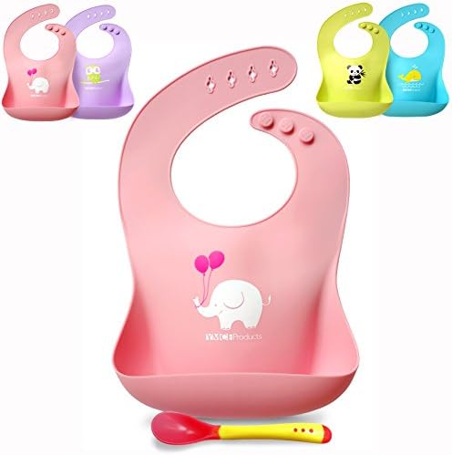 Single or set of 2 Waterproof Silicone Baby Bib Light Weight Comfortable Easy Wipe Clean