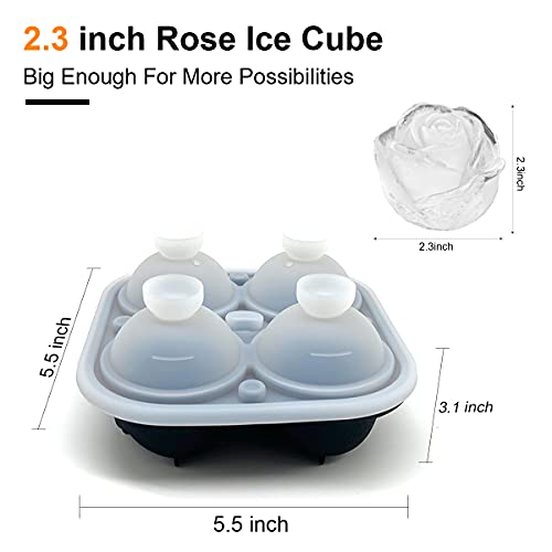 Rose Ice Cube Trays,HIGHMON Silicone Reusable 4X2.3inch Large Ice Balls Maker Mold with Lid And Build-In Funnel,Craft Flower Shape for Cocktails Freezer Whiskey Bourbon DIY Homemade Juice
