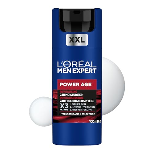 Gesichtscreme gegen Falten für Männer, Anti-Aging Feuchtigkeitspflege für müde und matte Haut, Gel-Creme für Herren mit Hyaluronsäure und Tri-Peptide, Power Age, 100 ml