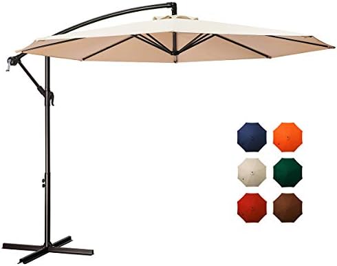 Amazon Com Meway 10ft Outdoor Umbrella Backyard Umbrella Deck Umbrella Cantilever Patio Umbrella With Crank Cross Base Easy To Instal 10ft Beige Garden Outdoor