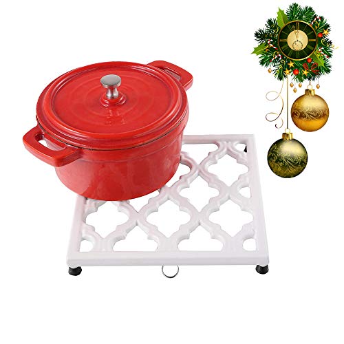 Square Cast Iron Trivet White Metal Trivets for Kitchen Dining, Hot Pot