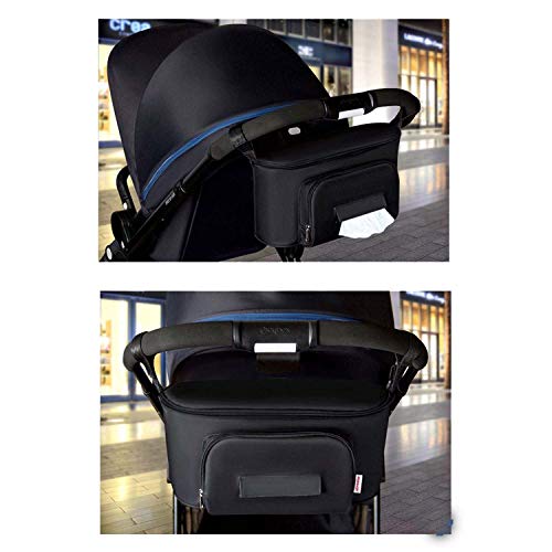 Large Buggy Pram Bag with 2 Cup Holders and Tissue Pocket, Pushchair Stroller Organiser for Mom Travel, Plus 2 Pram Hooks &1 Shoulder Strap